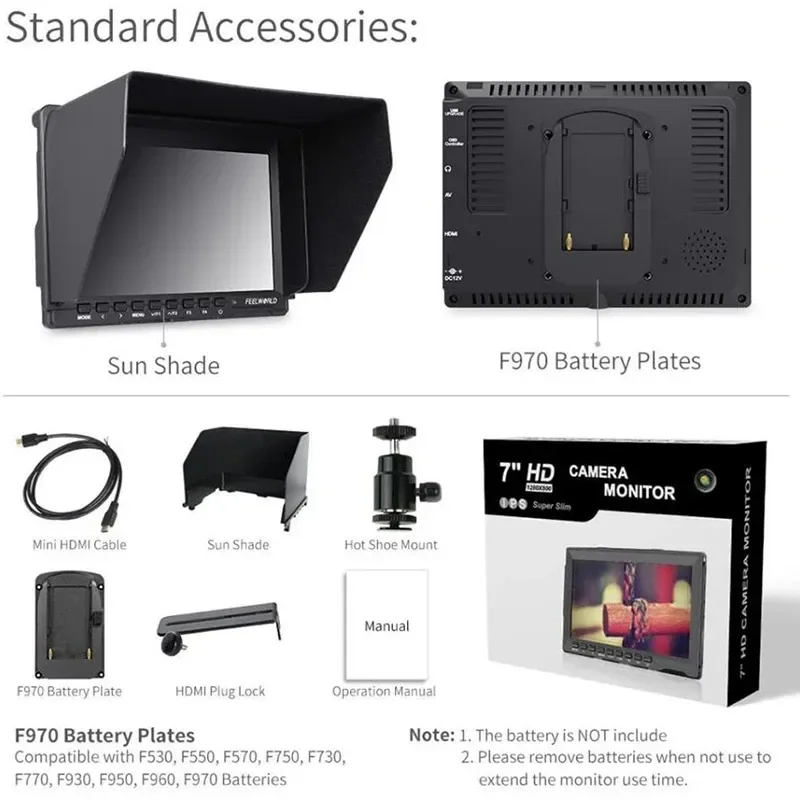 Фото Видеомонитор Feelworld FW759 IPS 1280x800 для DSLR-камер с функцией Peaking Focus, 7-дюймовый HD LCD-монитор для BMPCC, Canon, Sony №4