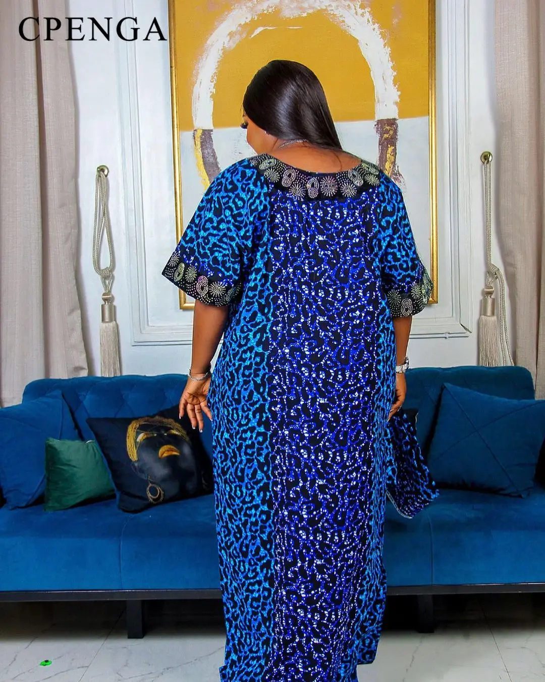2024 Африканское платье с блестками для женщин головным убором элегантные