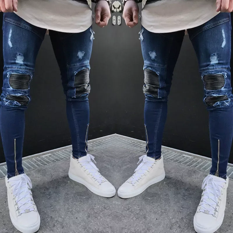 2022New Newest Arrivals Fashion Men's Washed Ripped Destroyed Jeans Straight Vintage Frayed Denim Zipper Street Biker Pants