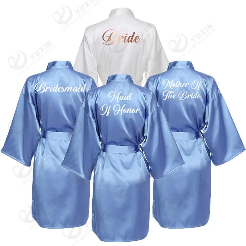 

Шелковый халат серого и синего цвета, халат для невесты, халаты для подружки невесты, короткий атласный халат, женский свадебный халат, халат для невесты