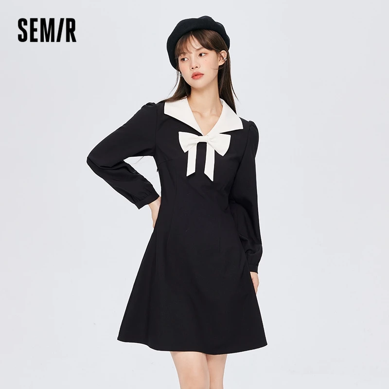

Платье Semir женское маленькое черное с бантом, зима 2022, новое милое контрастное платье в Корейском стиле