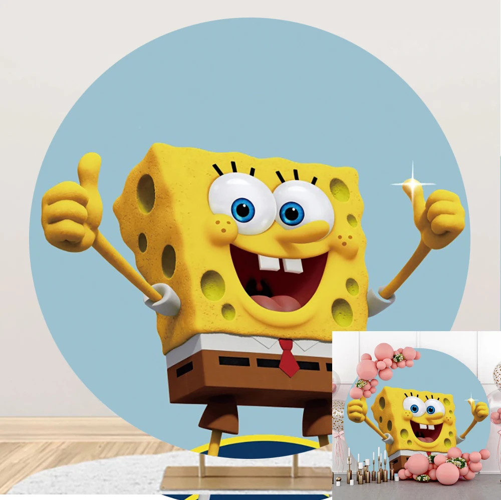 

Custom Yellow Baby Sponge Circle Background Kids Birthday Party Decoration Banner Poster Round Photography Backdrop Photo Studio