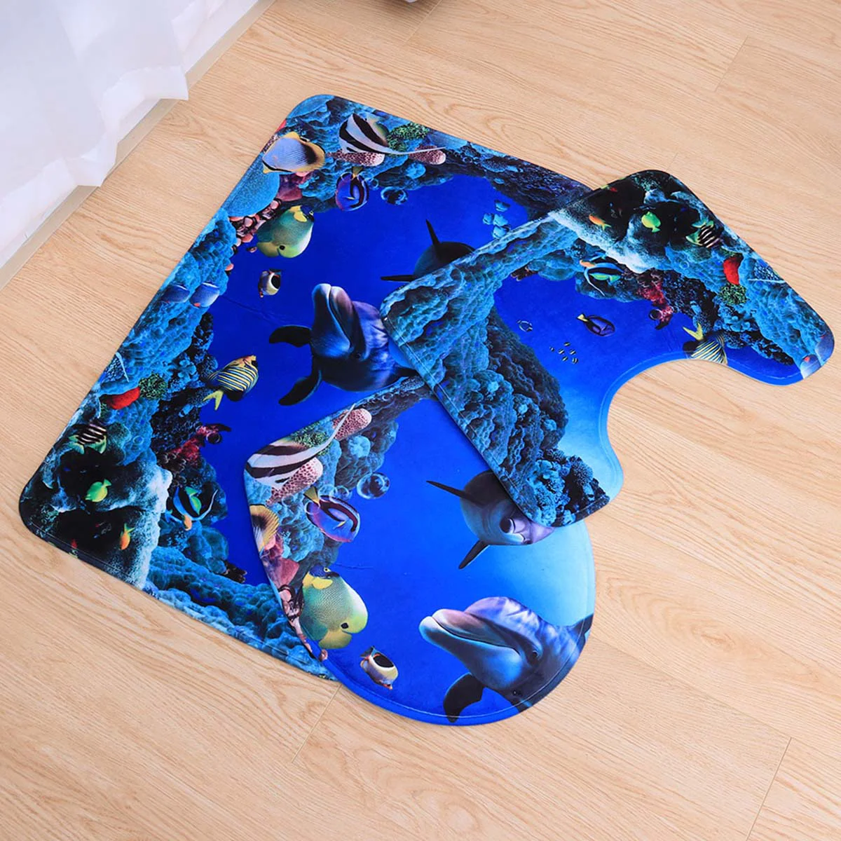 3 шт. фланелевые коврики для ванной комнаты с синей морской тематикой Дельфин