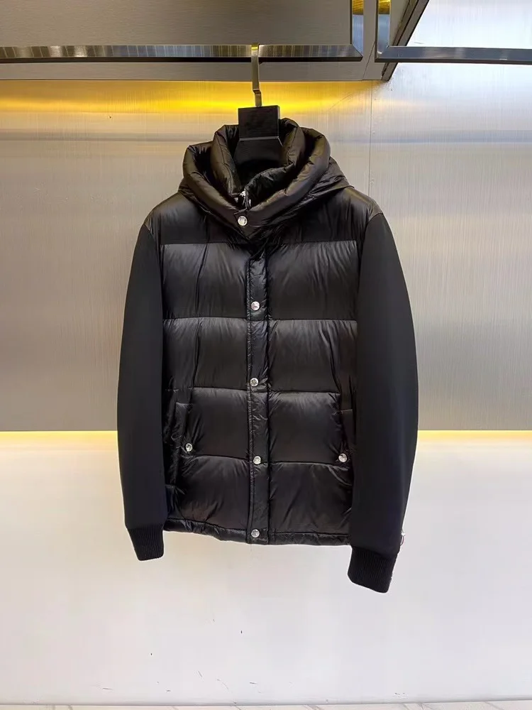 Men's Down Jacket Luxury Brand Striped Ultra Lapel Men Down Jacket High Quality Wind-Resistant Smart Causal Hooded Women Coat