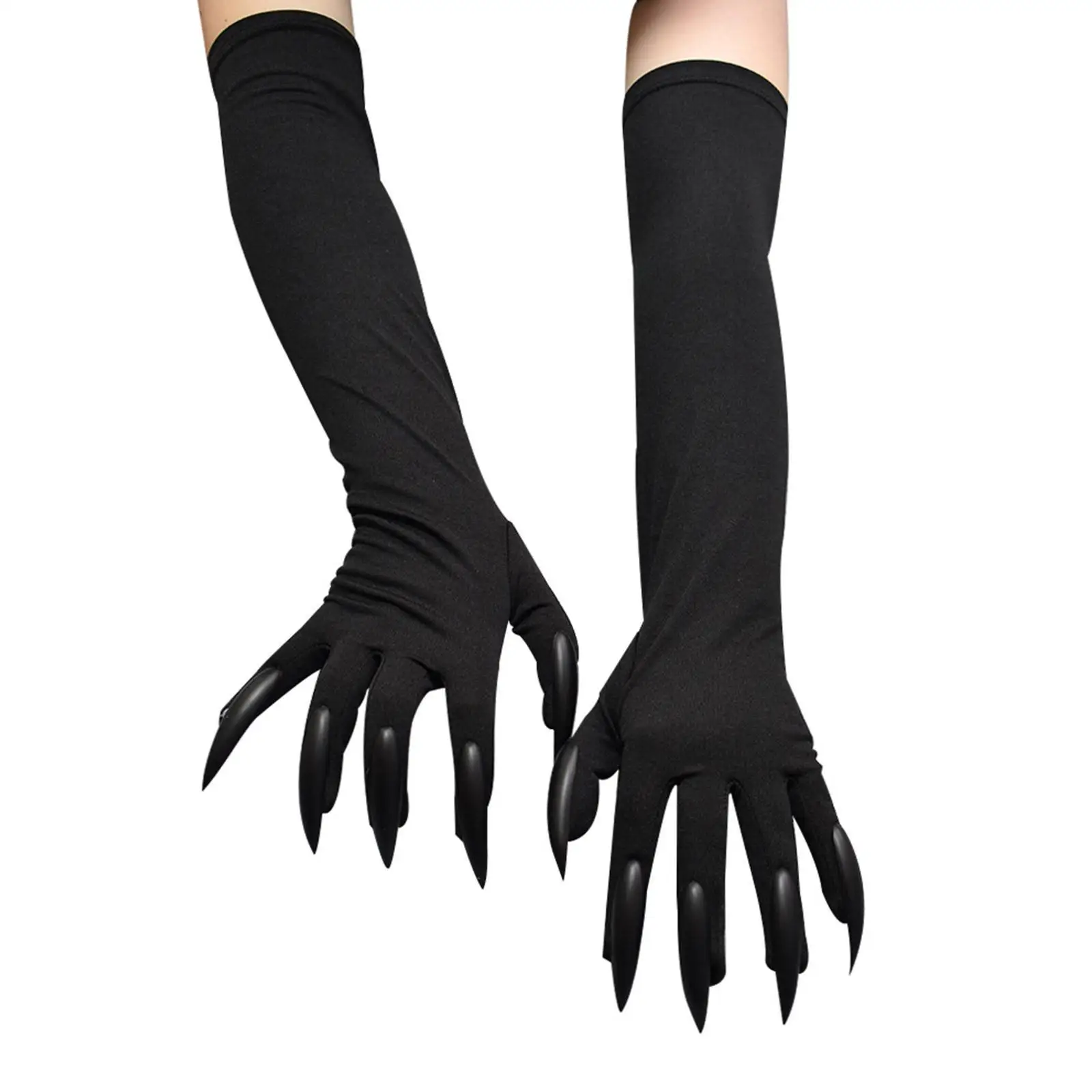 

2022 Cool Halloween Gloves Long Claw Dress Up Gloves Fashion Black Silver Long Nails Cosplay Halloween Funny Gloves Props
