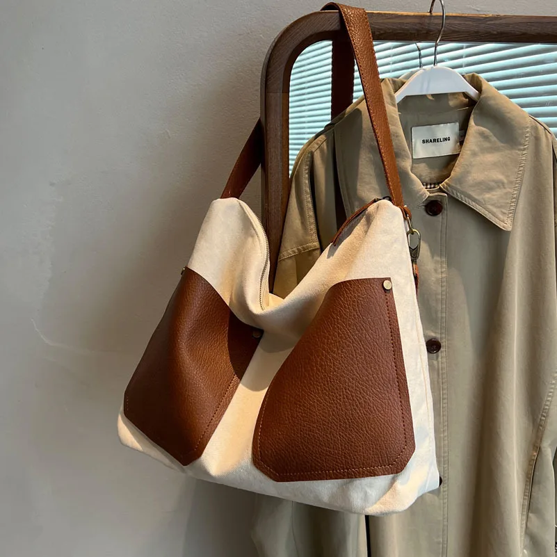 

Женская Лоскутная сумка через плечо из искусственной кожи, большая холщовая сумка-мессенджер, Женская плотная тканевая сумка, винтажная Сумка-тоут на молнии, 2022