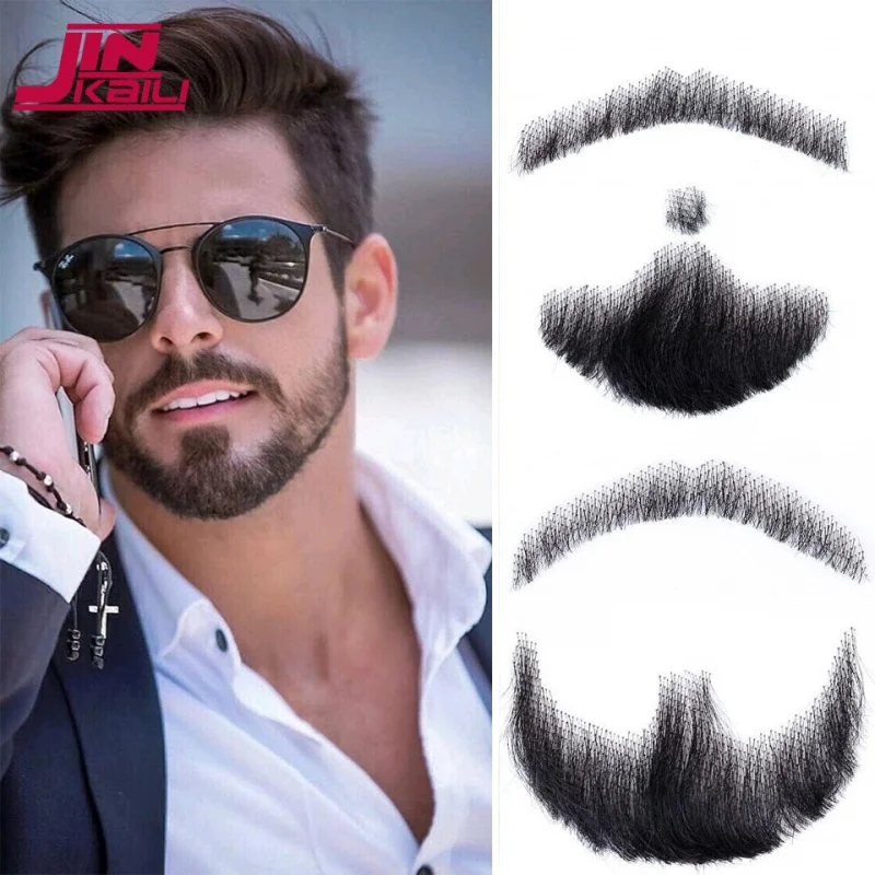 

JINKAILI Men's Synthetic Lace Fancy Handmade Shallow Short Invisible Lace Soft Fake Beard Handmade Mustache Party Show Cosplay