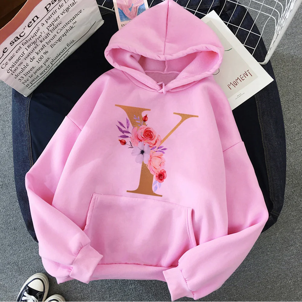 

Alphabet a hoodies women Kawaii Fleece 90s Pullover female Winter clothes
