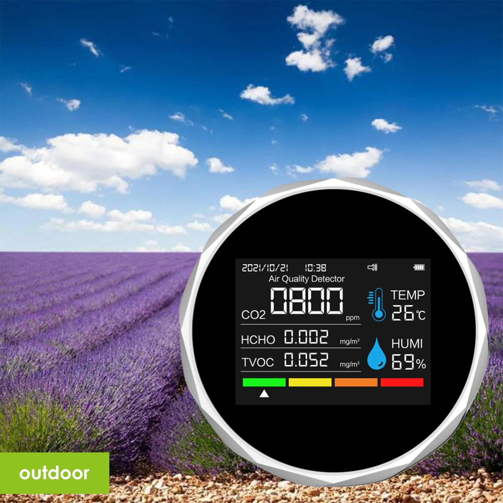 

Carbon Dioxide Monitor With Bracket 6 In1 Home Temperature Humidity Monitor Air Quality Meter With Data Time For Indoor Outdoors