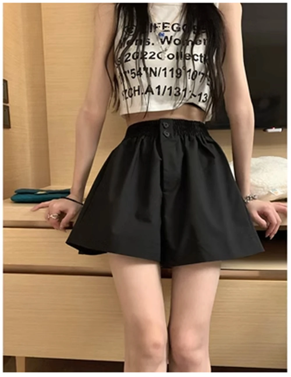 2023 High Waist Slim Sports Casual Shorts Women's Summer Korean Loose Slim Wide Leg Capris