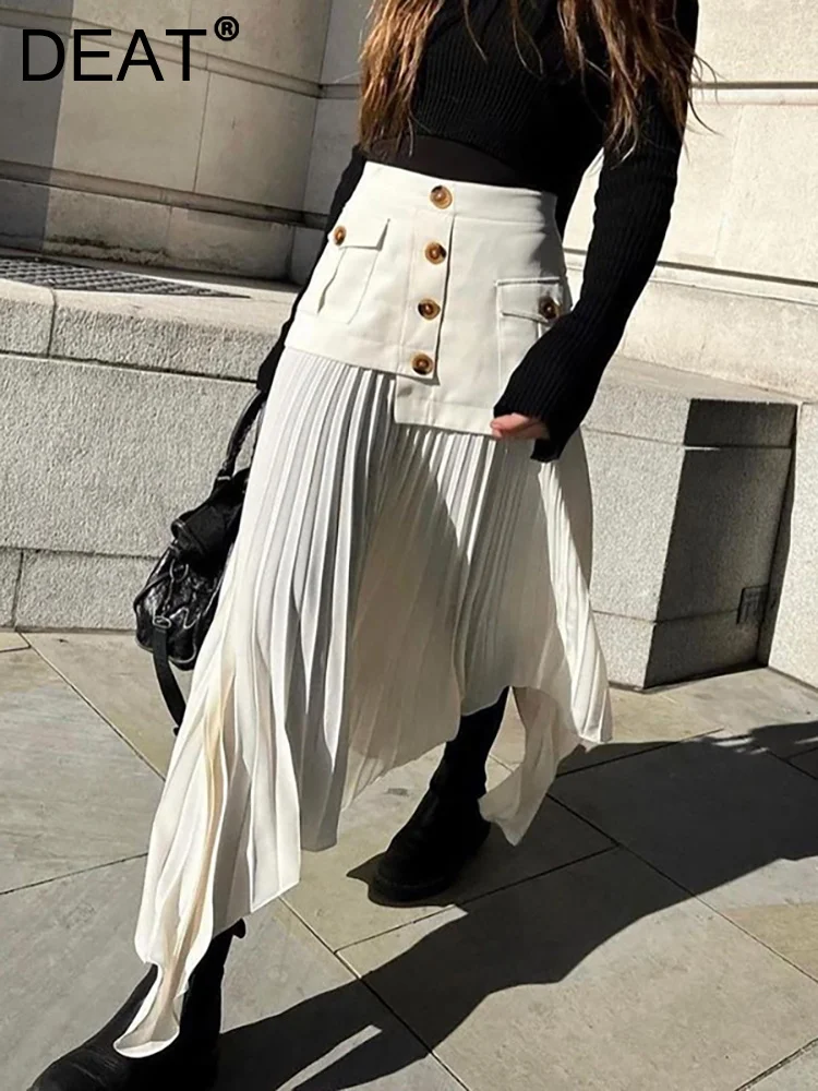 

Fashion Women's Skirt High Waist Spliced Single Breasted Pleated Irregular Solid Color Long Skirts Spring 2023 New