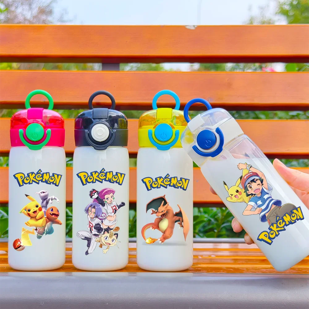 Pokémon Transparent Water Cup Cartoon Animation Pikachu Charizard Outdoor Sports Portable Leakproof Bottle Plastic Pokemon