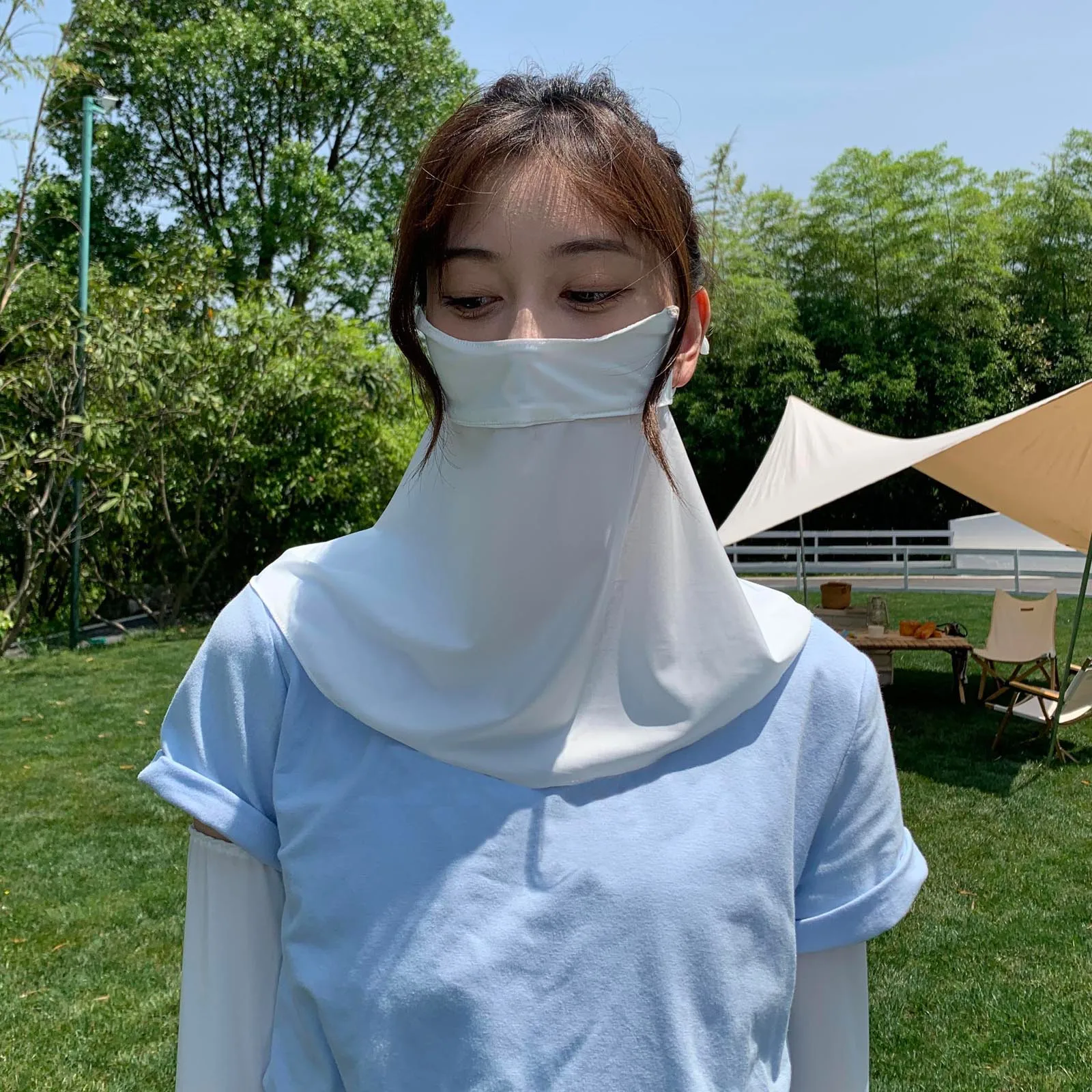 

Silk Face Mask Neck Scarf Sun Protection Covers Women Mask With Ear Loops Outdoors Face Mask Bandana Headband Shawl Head Wraps