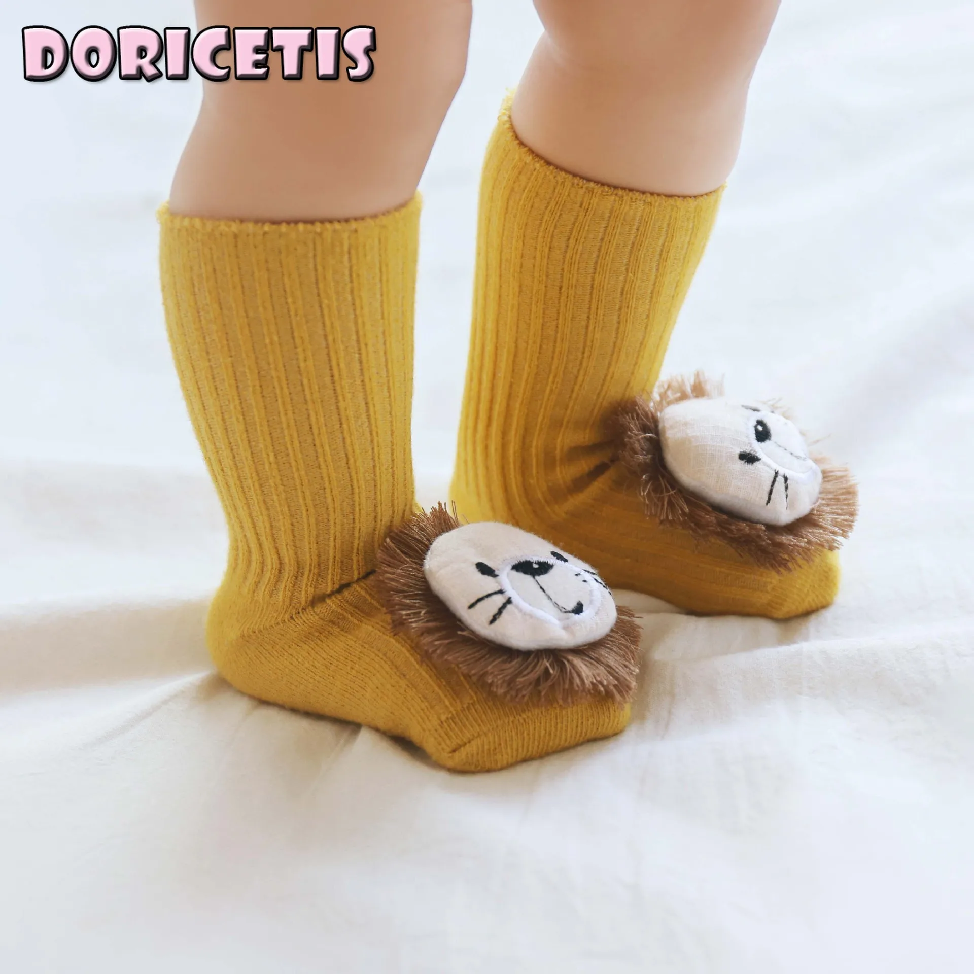 

Носки для новорожденных, уютные носки из чесаного хлопка, нескользящие носки для пола, милые Мультяшные носки с большой головой и куклой на ...