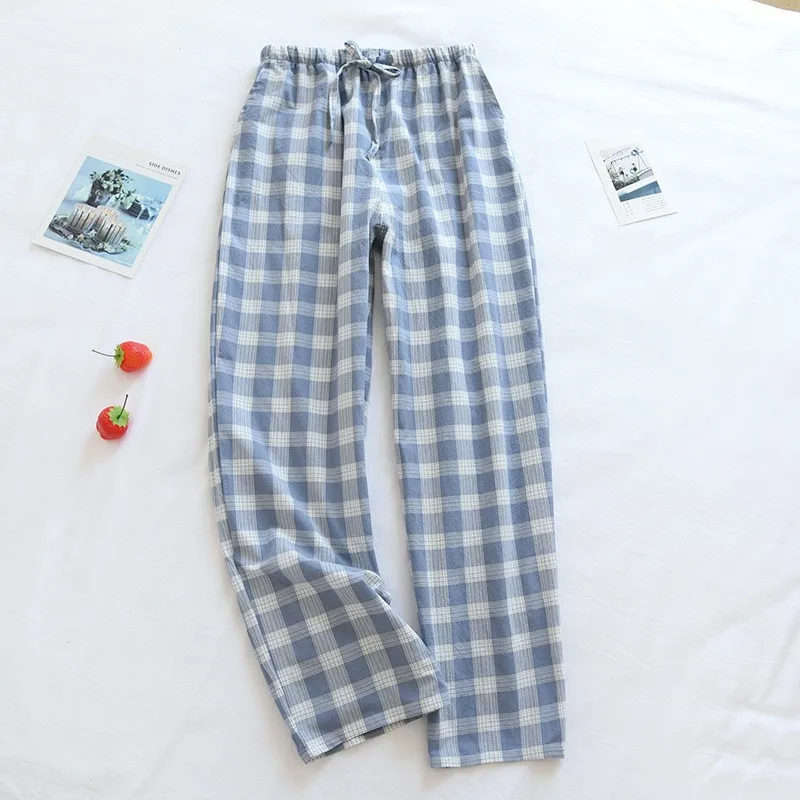 Cotton Pajamas Men's Trousers Pure Cotton Spring Autumn /Summer Japanese Plaid Home Pants Loose Home Plus Size Pajama Pants Men
