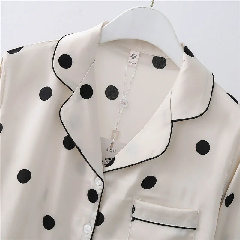 Dot Pajamas Set Sexy Sleepwear For Women Full-Length Shirt Casual Pyjama Women's Autumn 2022 Fashion Soft Homewear Plus Size