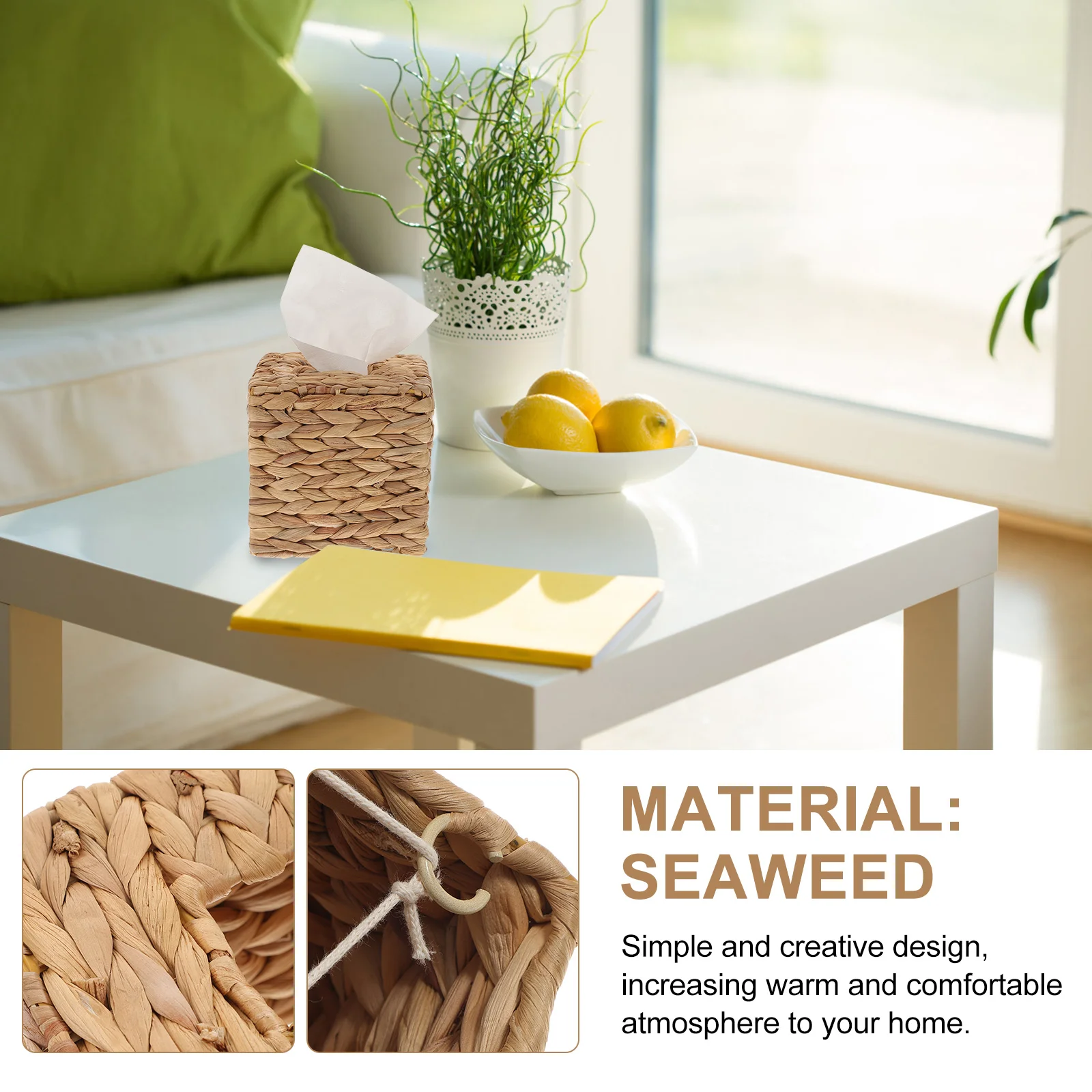 

Tissue Box Holder Cover Napkin Rattan Woven Retro Facial Dispenser Storage Seaweed Seagrass Wicker Cube Bathroom Straw Bedroom