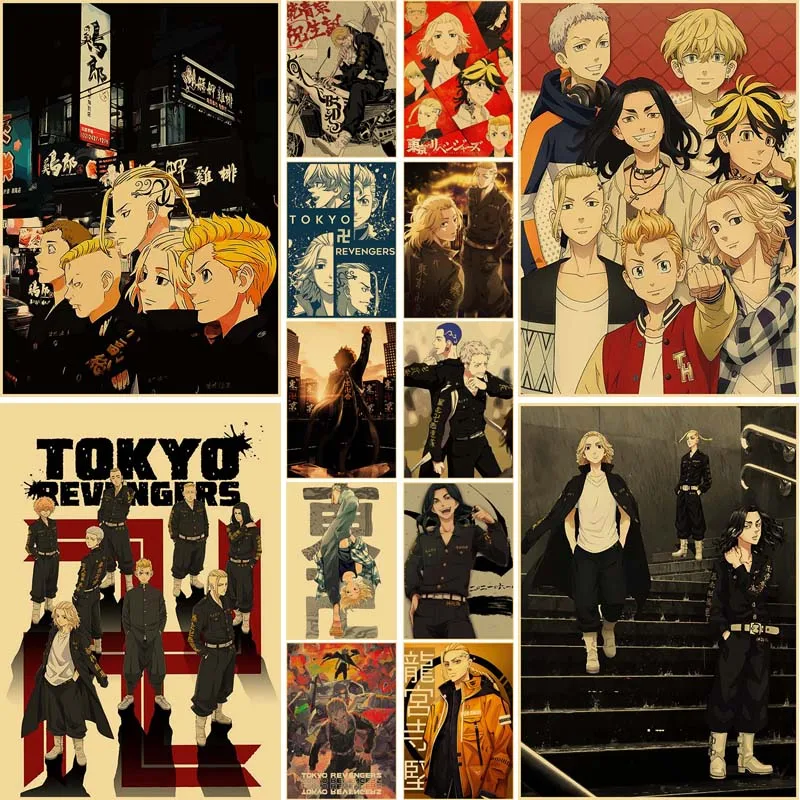 

Hot Anime Figure Manjiro Sano Takemichi Poster Retro Kraft Paper Tokyo Revengers Posters Home Room Bar Cafe Decoration Painting