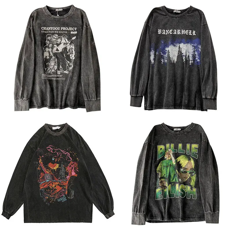 

Винтажная хлопковая футболка с длинным рукавом и принтом граффити