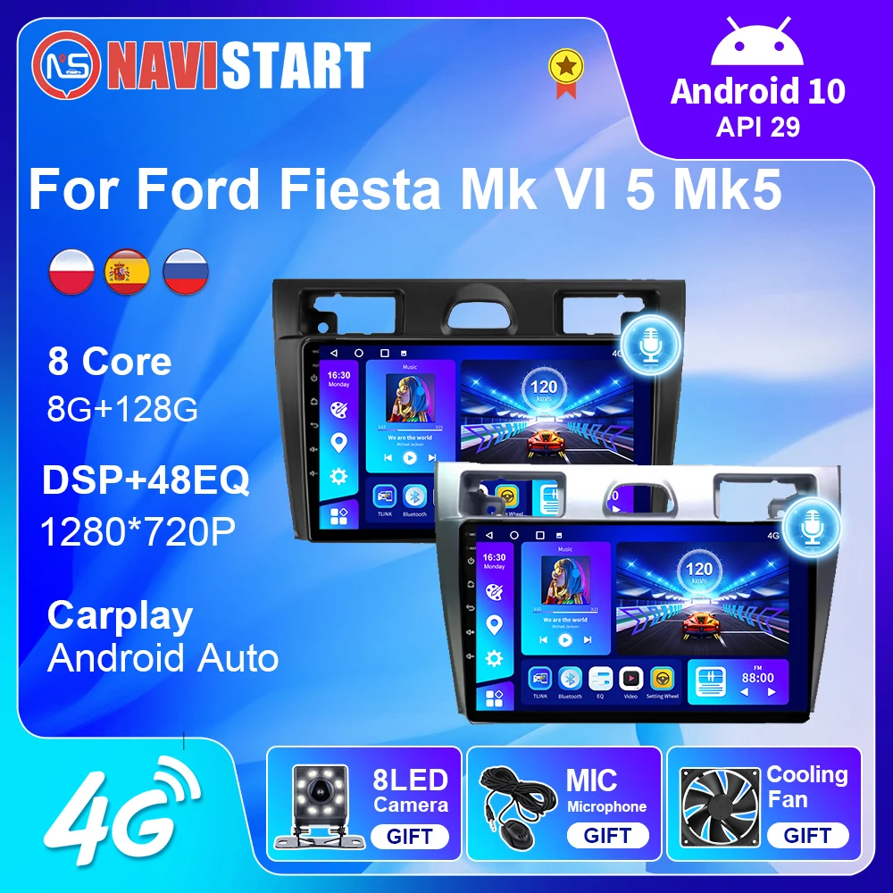 

NAVISTART 128G Android 10 для Ford Fiesta Mk VI 5 Mk5 2002-2008 GPS-навигация 2 Din Carplay 4G WIFI без DVD мультимедийный плеер