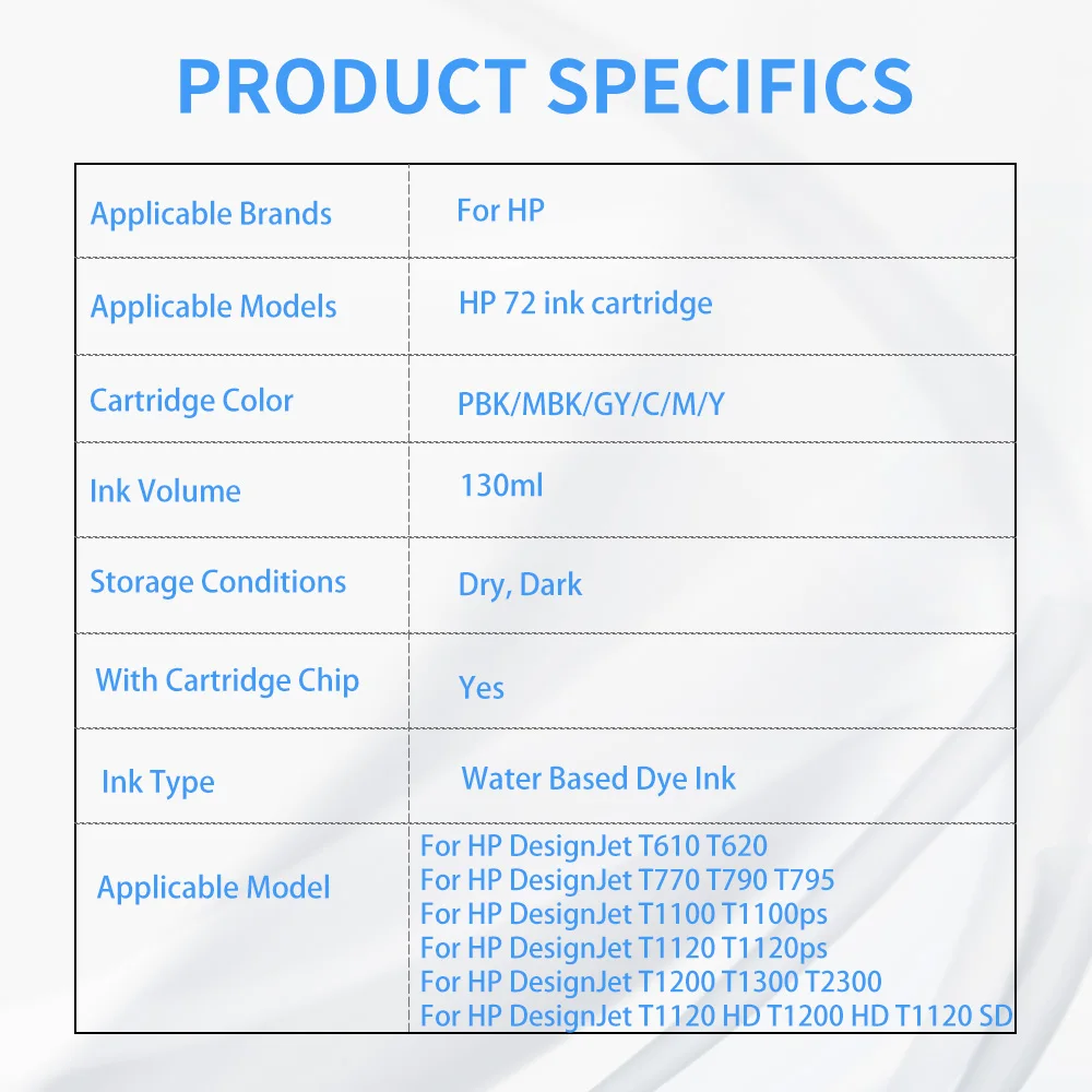 Совместимый картридж HP 72 с чипом для T790 T610 T620 T770 T795 T1100 T1120 T1200 T1300