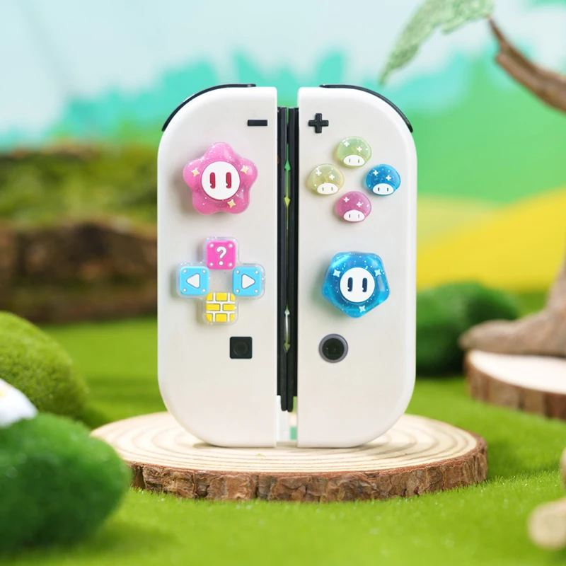 Фото Силиконовый чехол Bling Mushroom Star Dpad с перекрестной кнопкой ABXY, наклейка на ключ, чехол для переключателя/NS Oled Joy-con, ручка для большого пальца, крышка №2