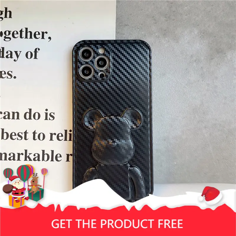 

Carbon Fiber Violent Bear Apple XS for iPhone 11/12/13PROMAX Case XR Drop proof 78PLUS