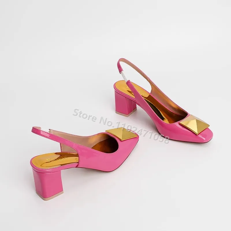 Rivet Square Toe Chunky Heels Pumps Slingback Hight Heels Women Summer Sandals Shallow Slip-On Hight Heels Ladies Dress Shoes