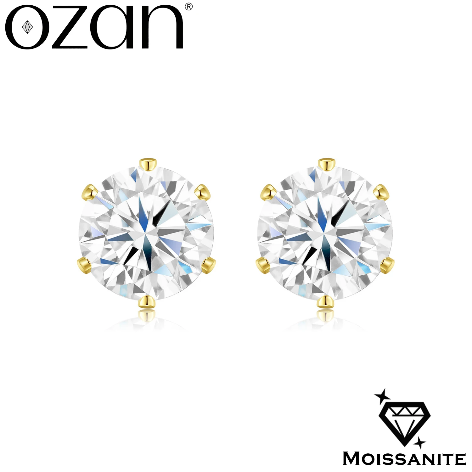 Фото Серьги-гвоздики OZAN из 100% натурального муассанита, круглой формы, с покрытием из 18-каратного желтого золота, модные ювелирные украшения с драгоценными камнями для женщин и девушек