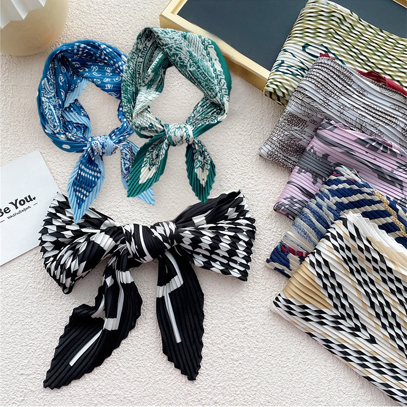 

2022 New Crinkle Scarf Women Silk Satin Square Neck Tie Hand Wrist Female Headscarves Bandana Shawl Wrap Hair Foulard Bag Handle