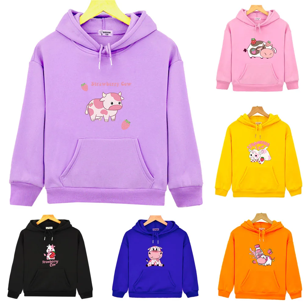 Детская кофта с капюшоном из коровьей кожи принтом клубники и коровы |