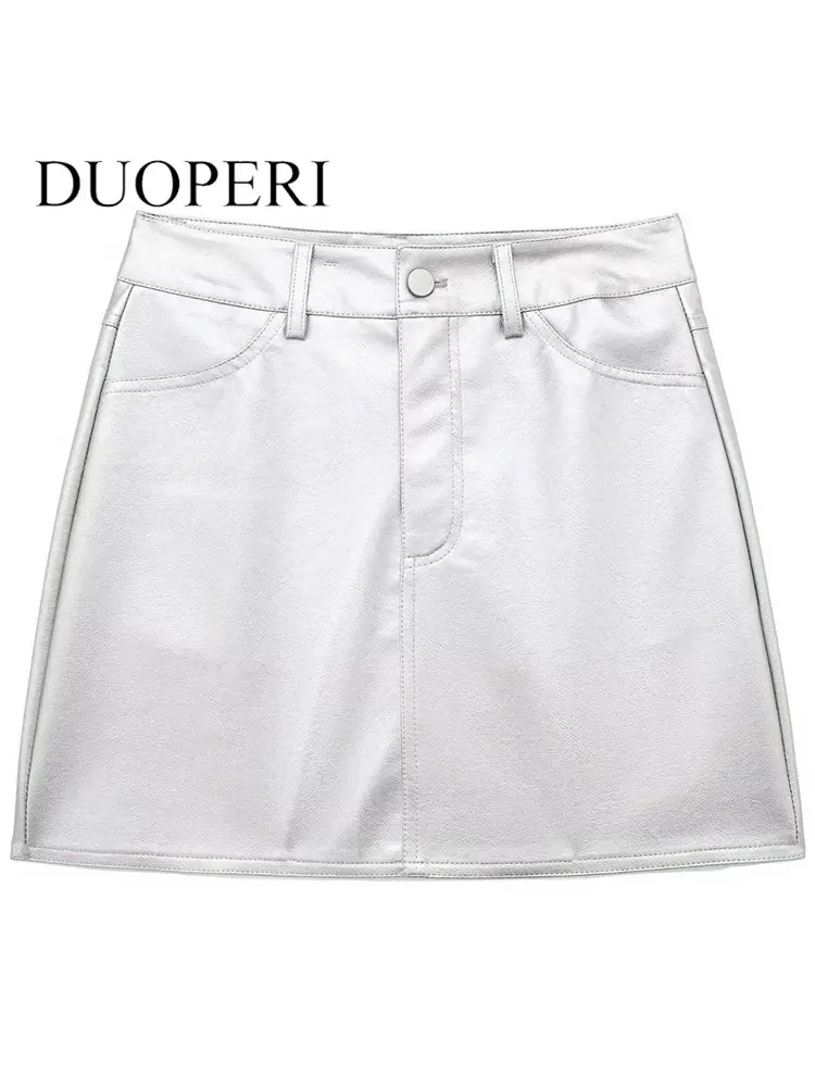 

Мини-юбка DUOPERI женская с карманами, модная винтажная шикарная, из экокожи, на молнии спереди, с завышенной талией