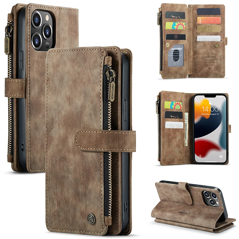 

2021 многофункциональный кожаный чехол-книжка для iPhone 13 Pro Max 12 13 Mini 11 X XR XS 6 6s 7 8 Plus SE 2020, чехлы-бумажники на молнии для телефонов