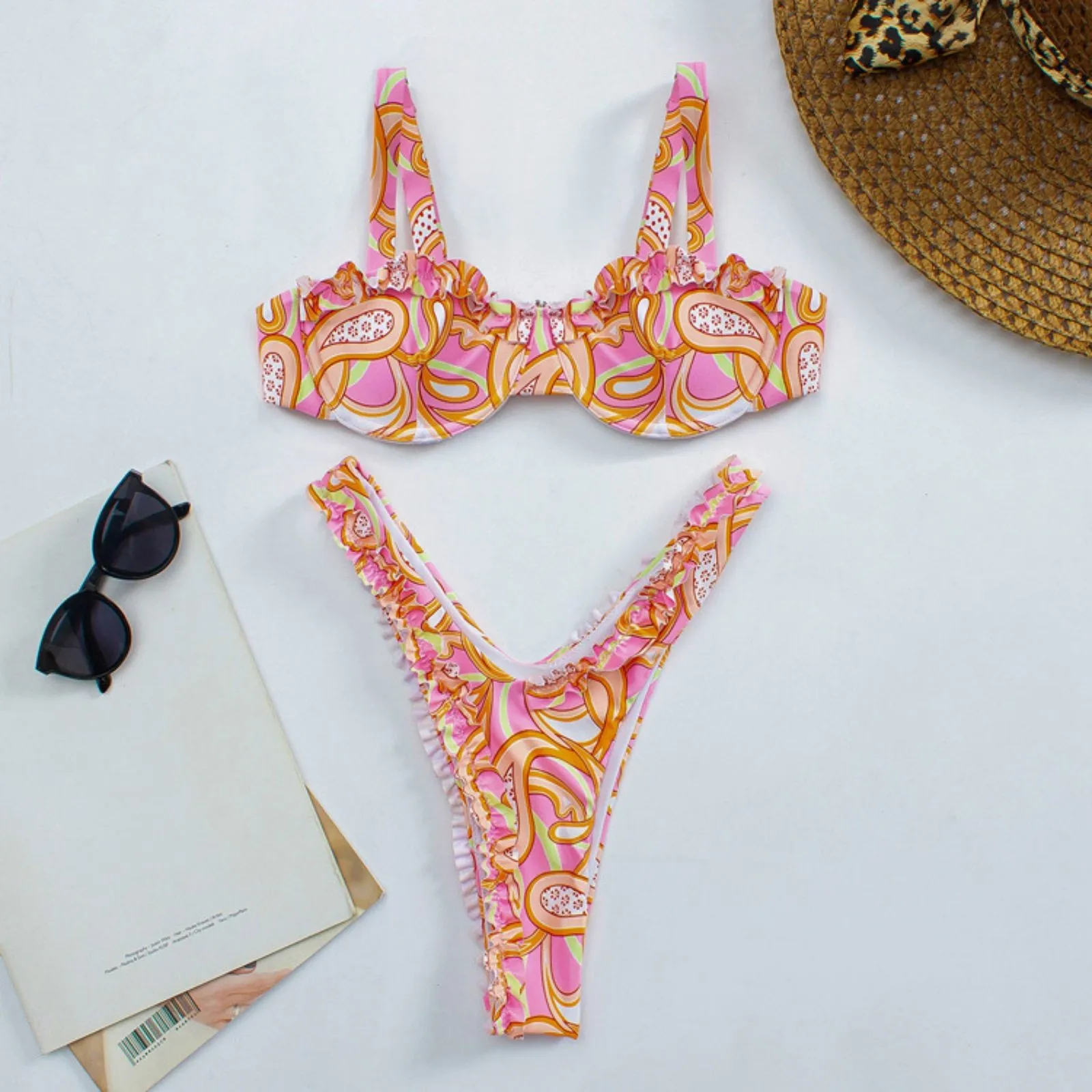 

Купальник-бикини с цветочным рисунком, Женский раздельный купальник, Раздельный купальник для бассейна, винтажный купальник Гаваи