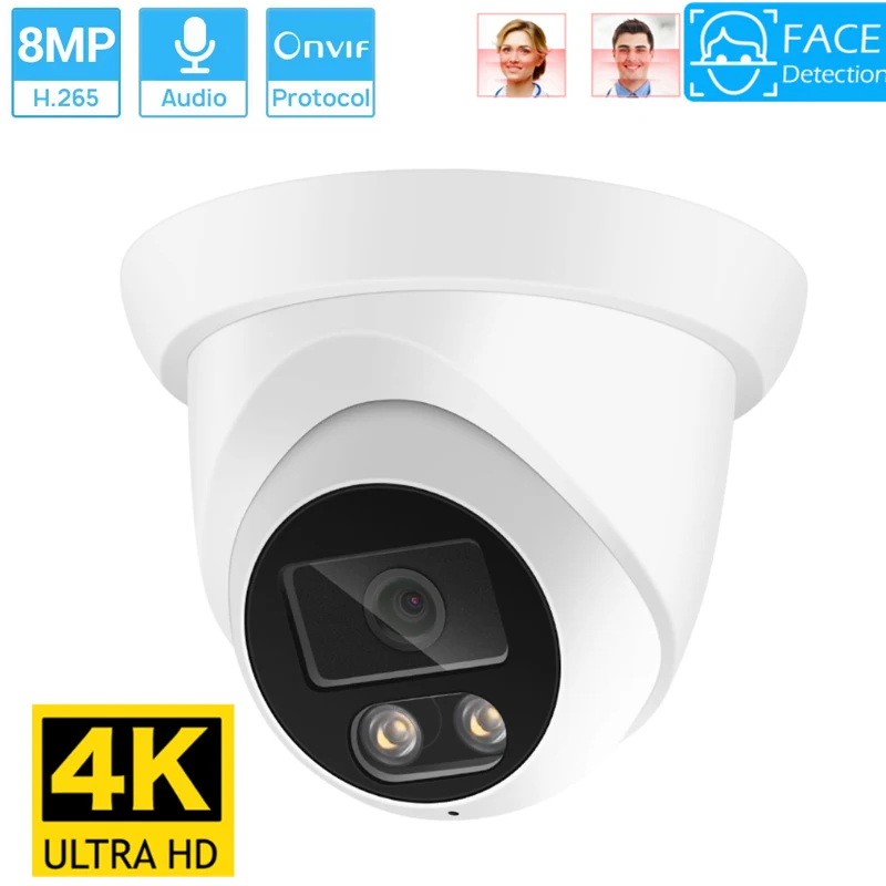 

8MP 4K Ultra HD H.265 ONVIF IP Camera Vandal-proof Waterproof Outdoor Dome Camera Internal Audio POE Surveillance Security