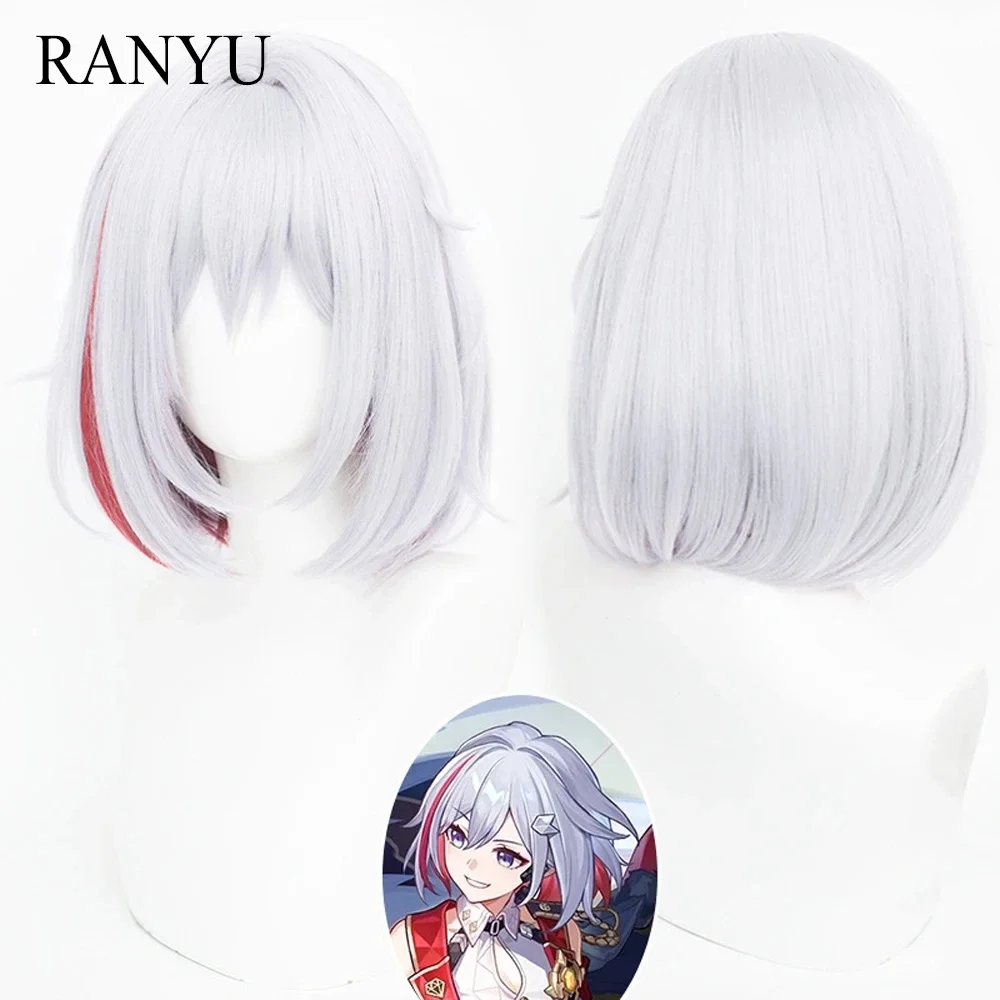 Парик Honkai Star Rail Topaz Синтетический короткий белый красный мелирование Прямая игра