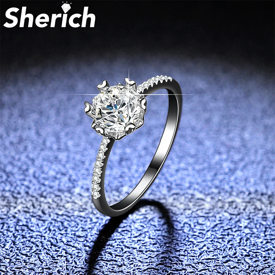 

Sherich 2022 Hot Sale Snowflake Heart 1ct Moissanite Diamond S925 Sterling Silver Fashion Thin Ring Women's Brand Fine Jewelry
