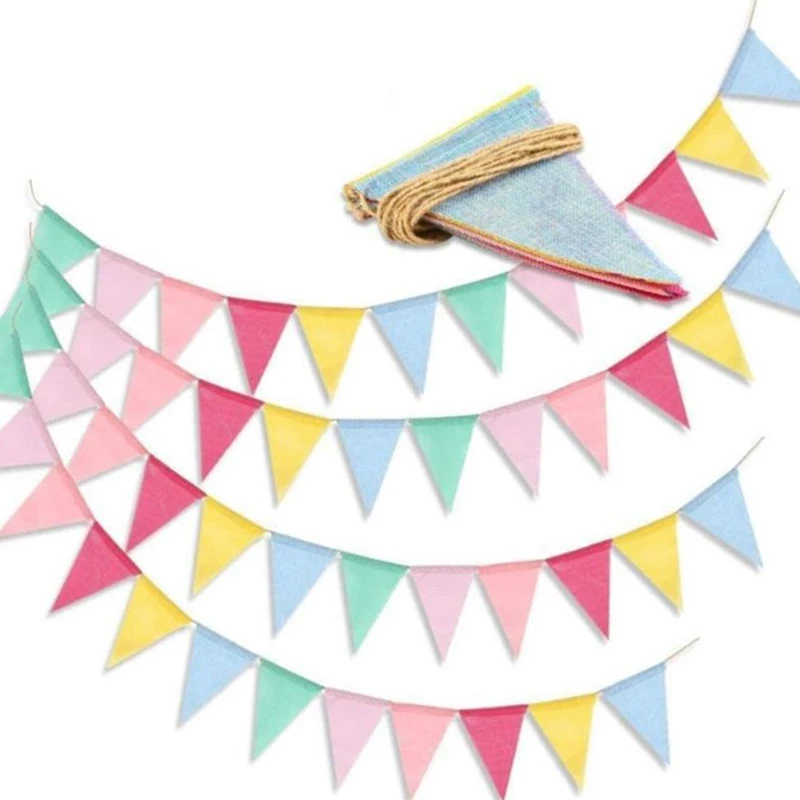 

6/18/24 шт. многоцветный баннер из мешковины, пастельный Радужный декор, тканевый треугольный флаг для вечеринки, дня рождения, свадьбы, класса