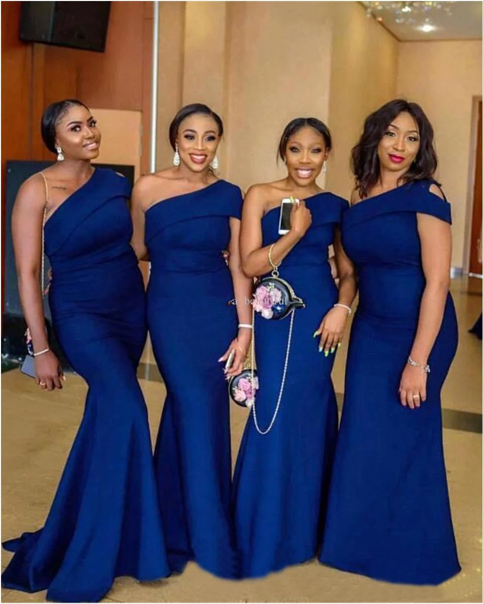 

Sexy One Shoulder Long Royal Blue Bridesmaid Dresses New Formal Lady Party Dress Mermaid Maid Of Honor Gown Plus Size