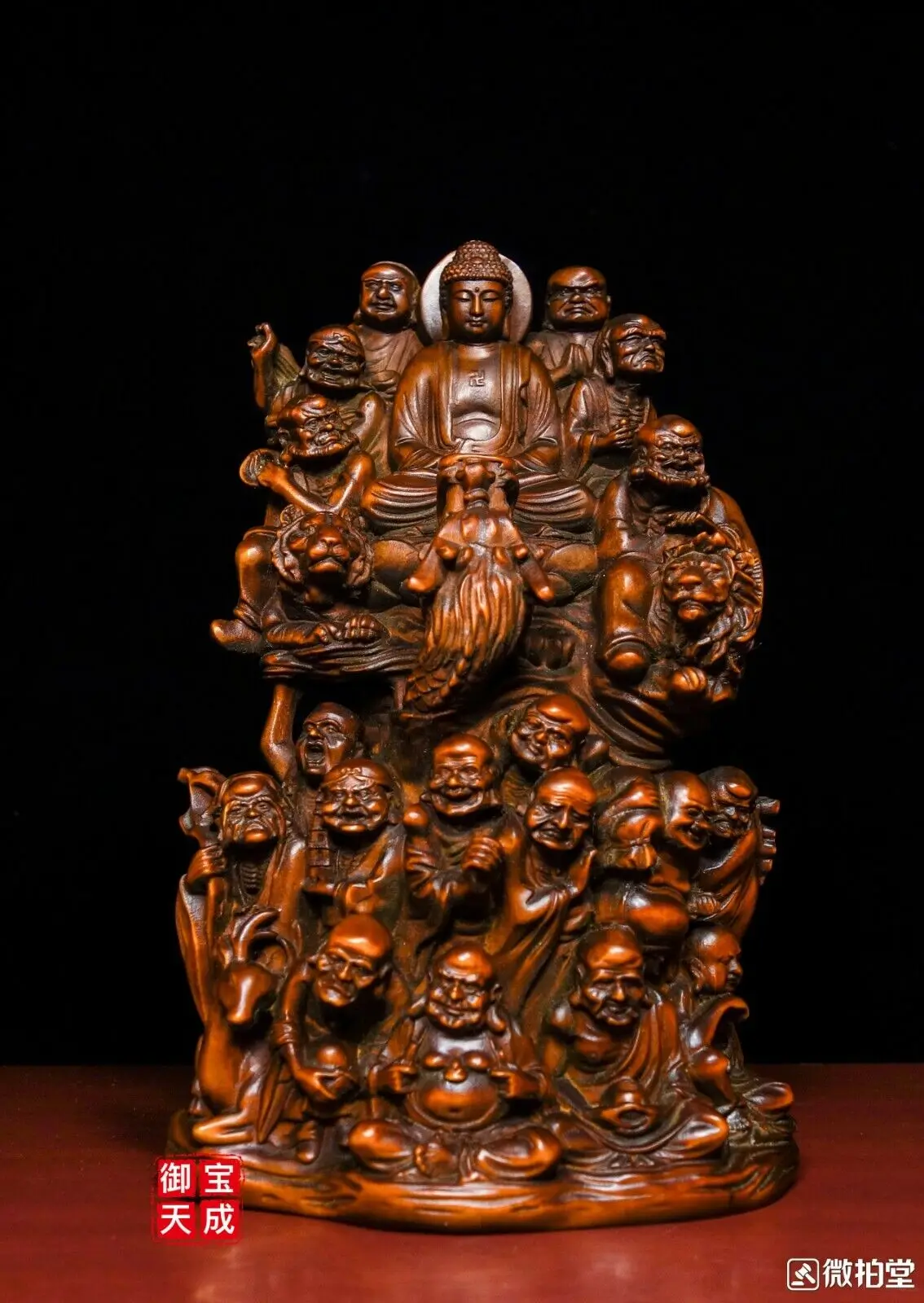 

7 "тибетская буддистская резьба по дереву Самшит восемнадцать дюймов головных уборов