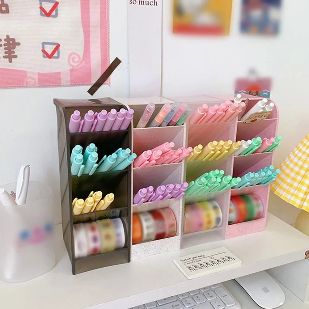 Kawaii Desktop Pen Holder Japanese Colorful Desk Organizer Makeups Pencil Storage Box Cute School Stationery Office Accessories