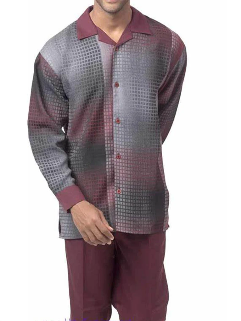 022 Men's Long Sleeve Shirt+Suit Zipper Pants Two-piece Street Outdoor Leisure Printed Lapel Single-breasted Shirt Walking Set