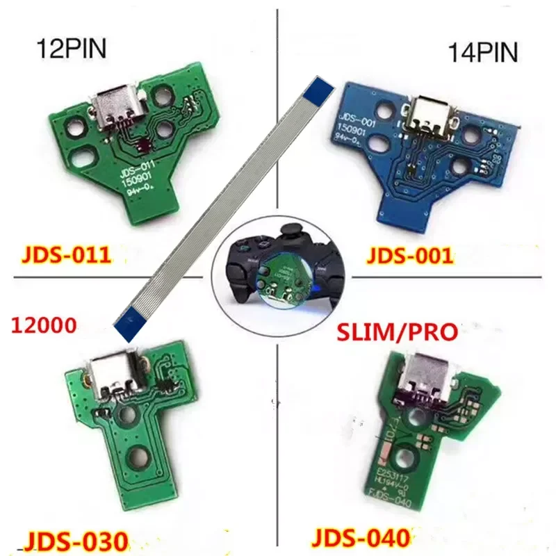 

1pc USB Charging Port Socket Circuit Board for 12Pin JDS 011 030 040 055 14Pin 001 Connector for PS4 Controller