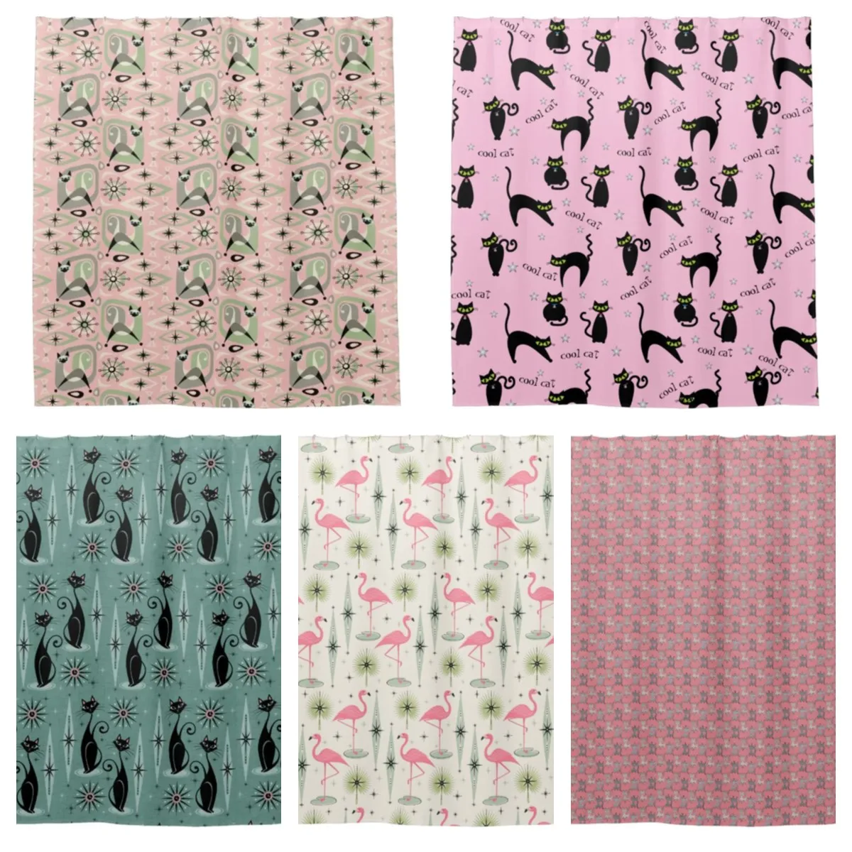 

Retro Atomic Medieval Retro Cat Graphic Pattern Flamingo Shower Curtain Bathroom Curtain With Hook Bathroom Curtain l220cm