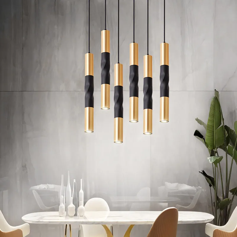 Dimmable LED Pendant Lights Long Tube Hanging Lamp 5-15W Kitchen Island Dining Room Shop Bar Counter Cylinder Pipe Chandelier