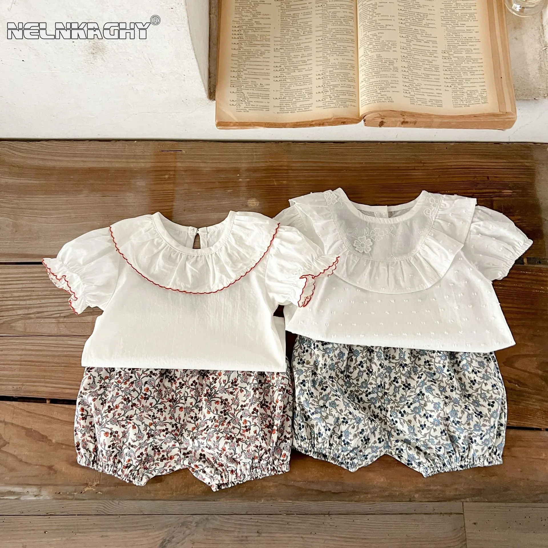 Pretty Princess Summer Short Sleeve Top Tees Ruffles +floral Shorts Pants Infant Kids Baby Girls Pure Cotton Clothing Set 2pcs