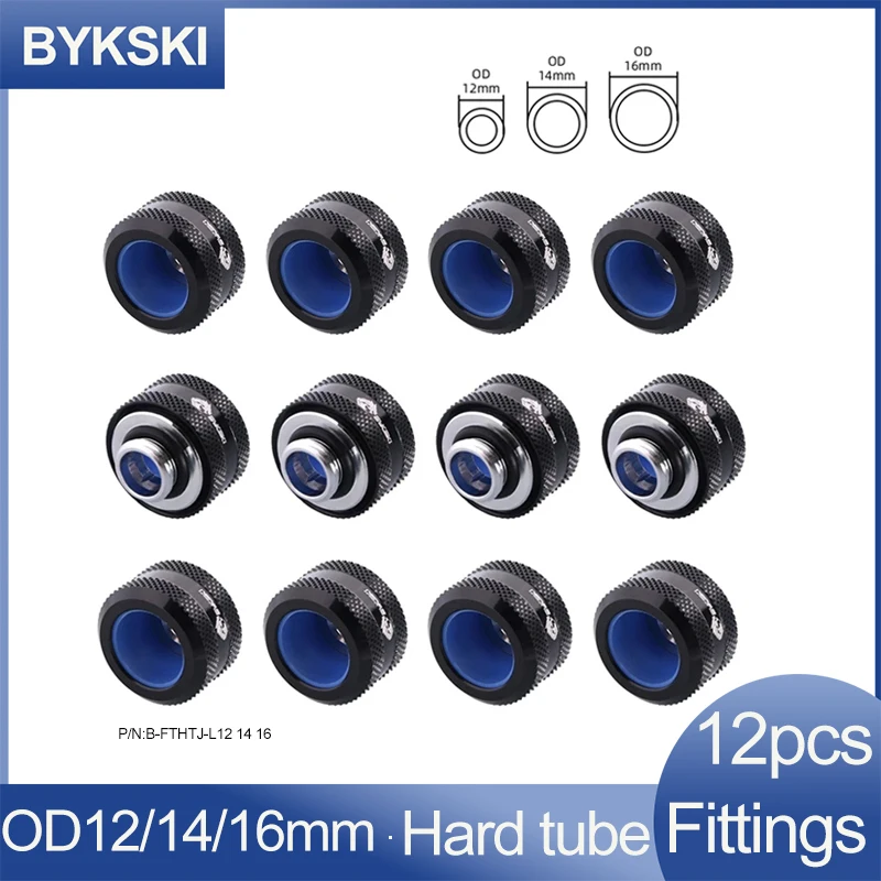 Bykski Od14 Mm12 mm 16 mm Encaixes de Tubos Duros Compressão de Mão de Tubo Petg Adaptador Preto Vermelho Branco Ouro Azul g1 B-fthtj-l16 12 Peças