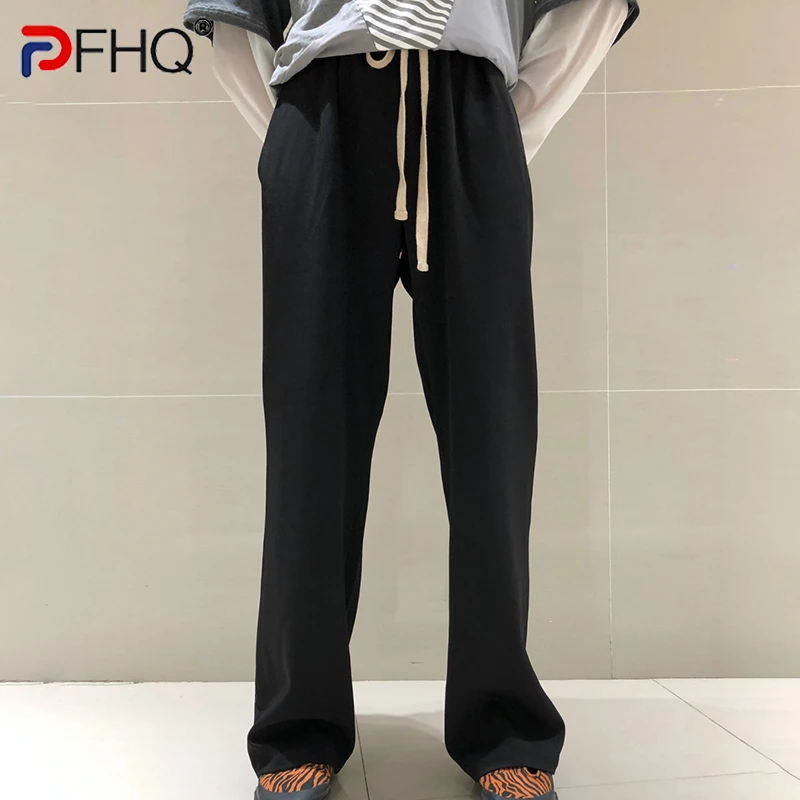 

PFHQ Autumn Men's Elastic Waist Drawstring Sweartpants Fashion Solid Color Baggy Outdoor Sports Straight Tide Trousers 21Z1143
