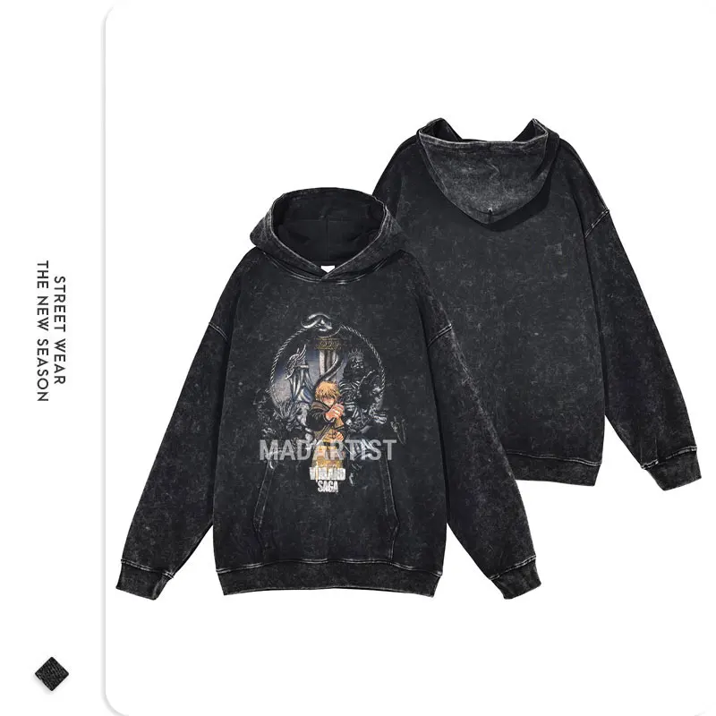 Толстовки с капюшоном в стиле аниме Vinland Saga винтажные мытые толстовки Thorfinn