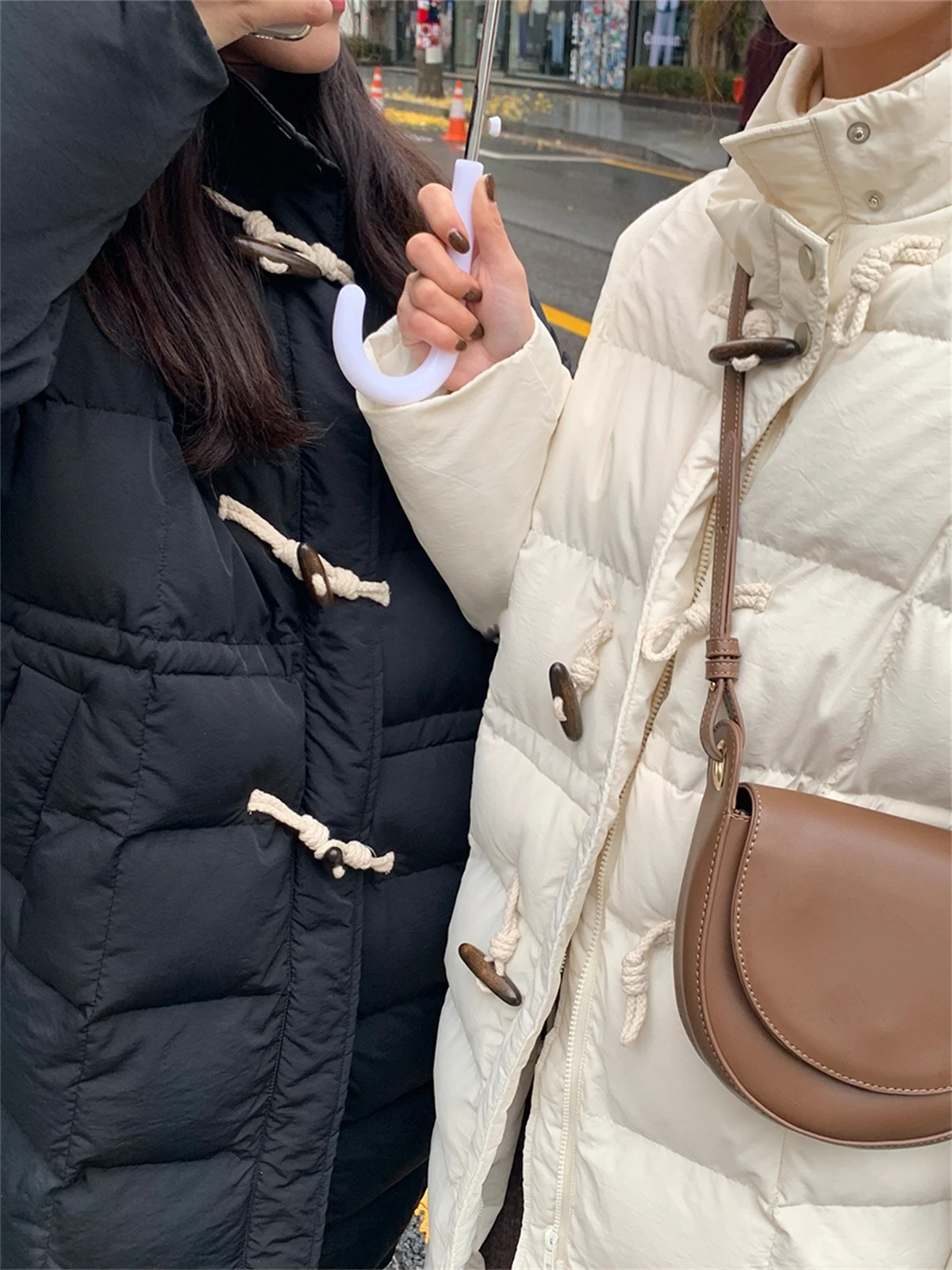 2023 New Autumn and Winter Female Commuter Korean Style Warm Cowl Button Medium and Long Cotton Coat